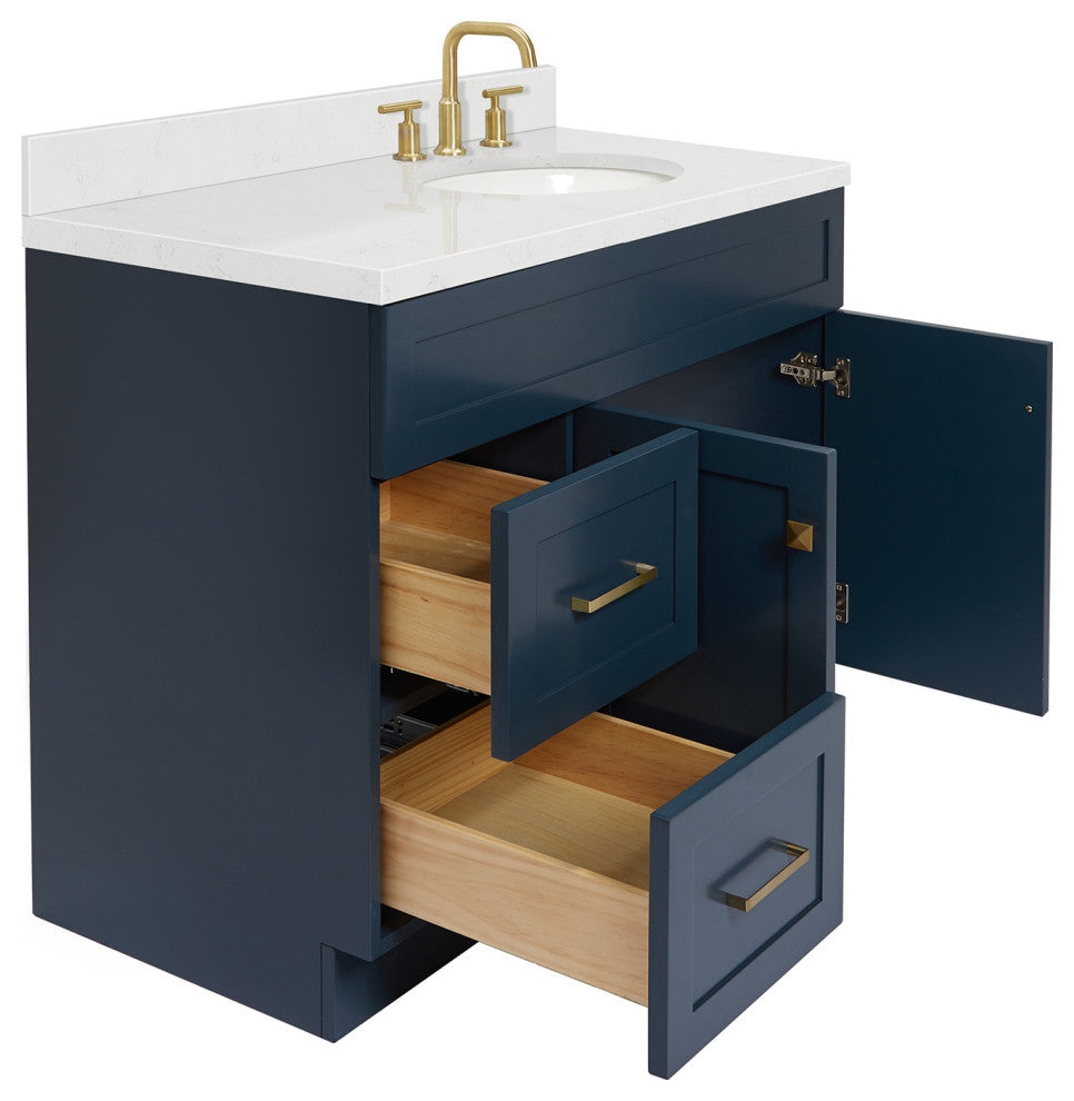 Ariel Hamlet 42" Single Right Oval Sink Bathroom Vanity, Carrara Quartz