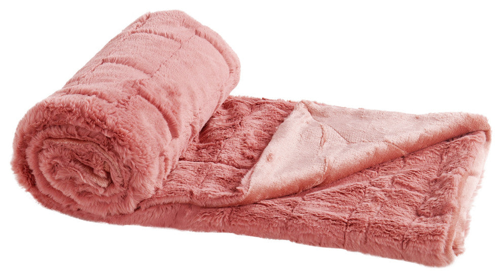 Kasaya Jumbo Jacquard Supersoft Faux Fur Throw Blanket, Terra Cotta, 60" X 80"