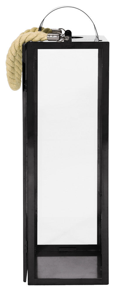 Brianna Outdoor 22" Modern Stainless Steel Lantern, Black
