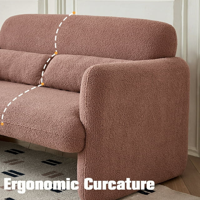 59" Modern Sherpa Loveseat Sofa, Lambswool Upholstered Seat, Dark Pink