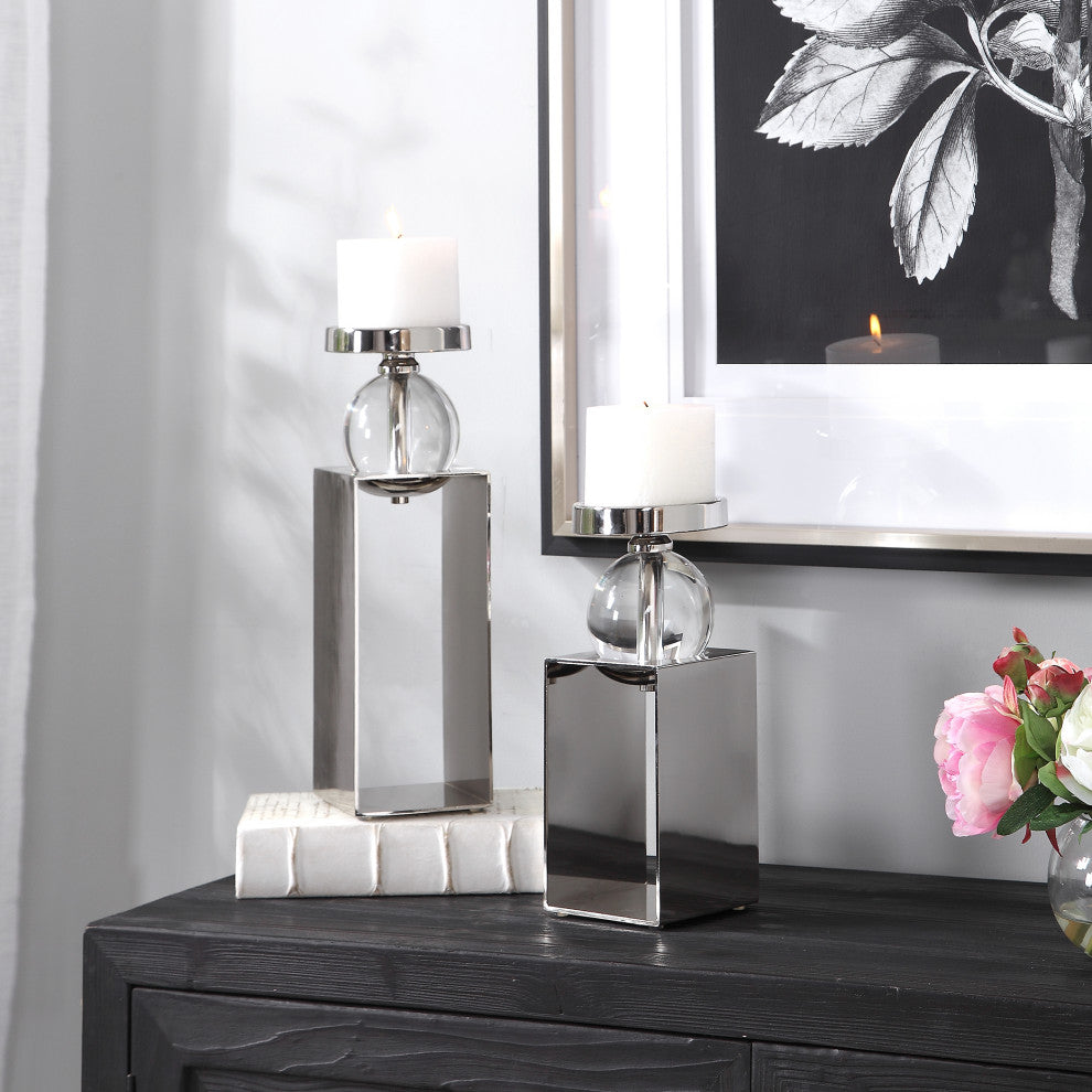Lucian Candle or Candle Holder in Nickel