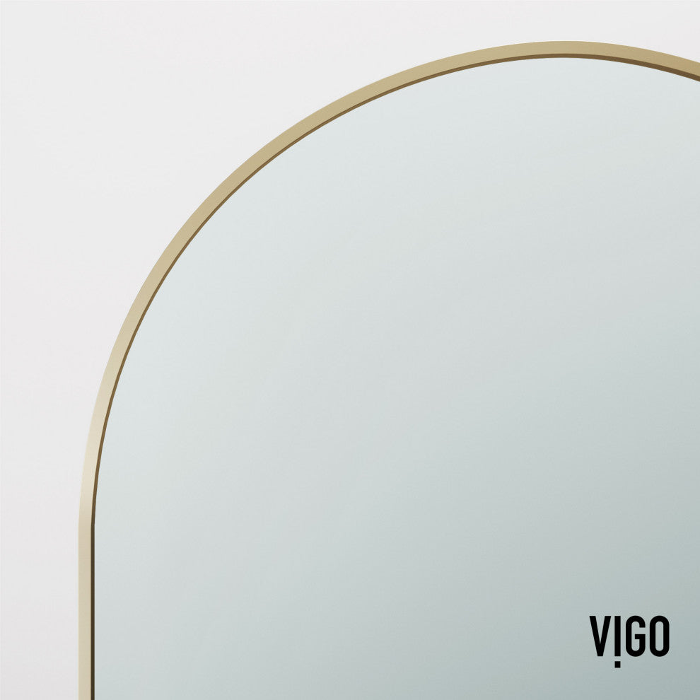 VIGO Arden 34" W x 78" H Framed Fixed Shower Screen, Matte Brushed Gold, Clear Glass