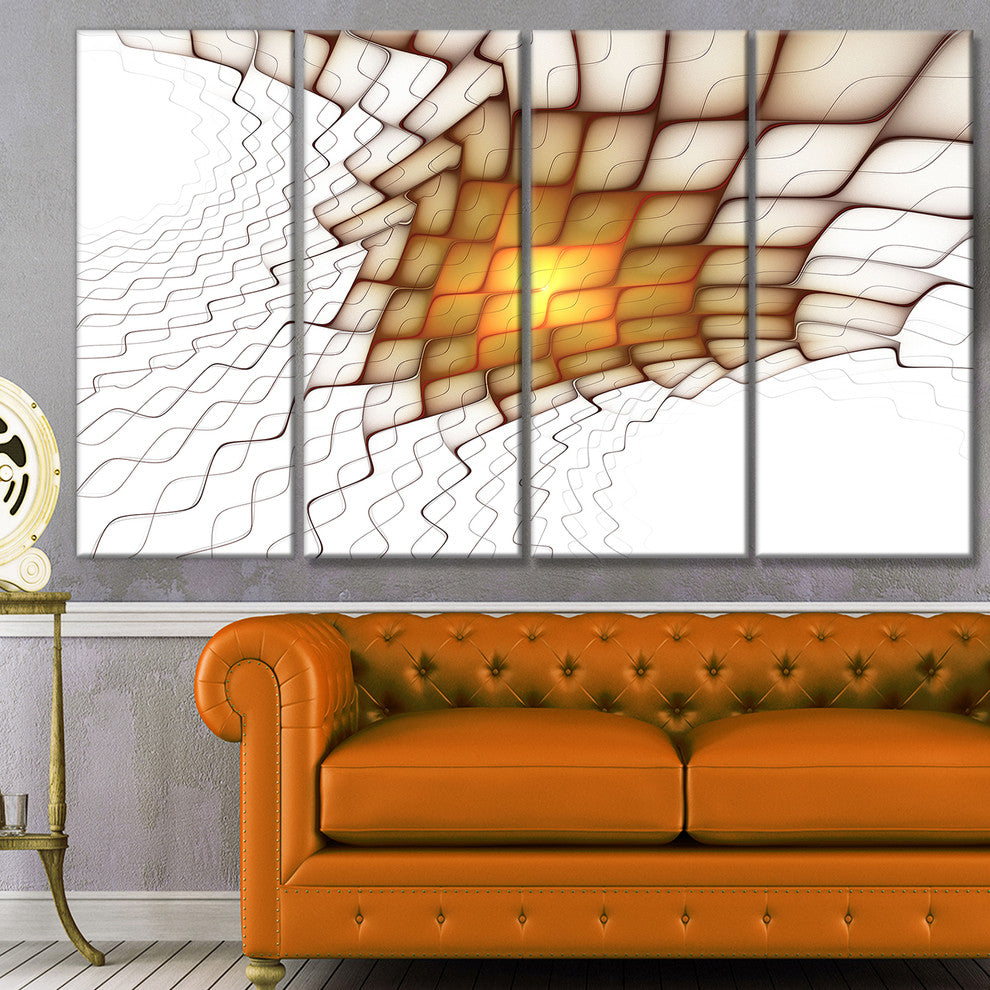 Yellow Flames on White Blocks, Abstract Art on Canvas, 48"x28", 4 Panels