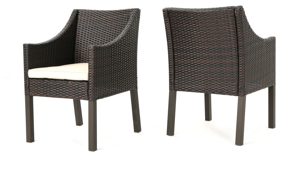 GDF Studio Antioch Outdoor Wicker Dining Chairs, Set of 2, Multi-Brown/Beige