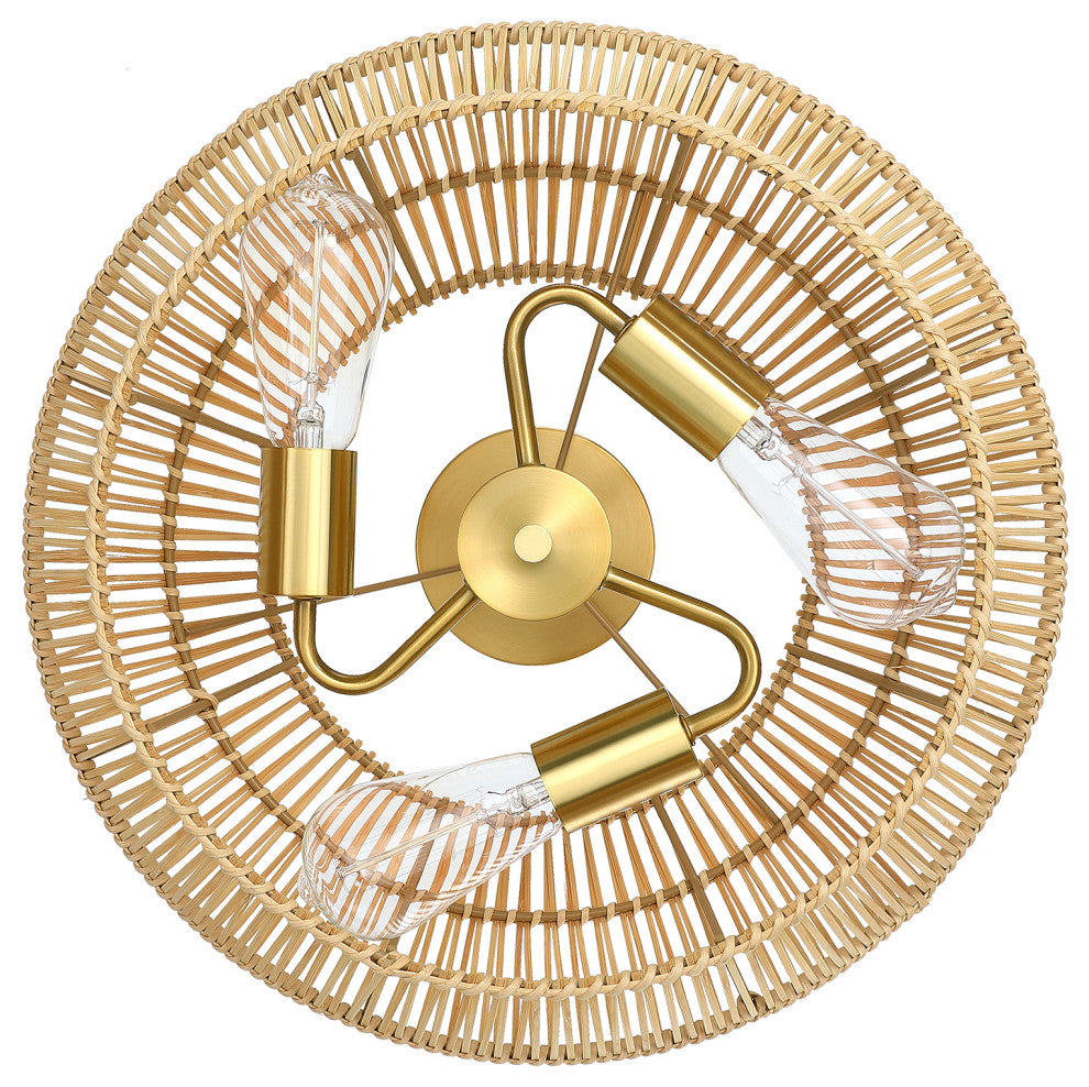 Bohemian Rattan Semi-Flush Mount Ceiling Light, 16'' W-3 Lights