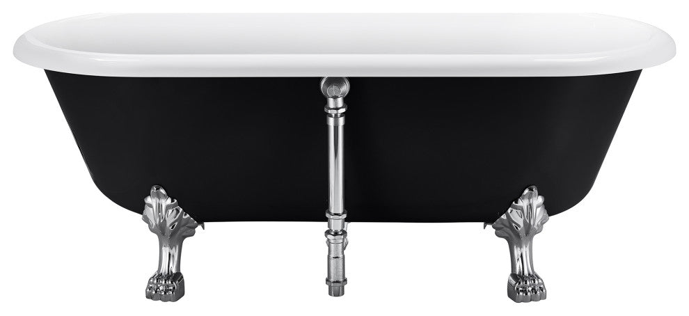 67" Acrylic Clawfoot Roll-Top Soaking Bathtub, Black