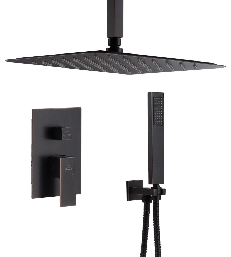 CASAINC 10" Ceiling Mount Dual Rainfall Shower Head Shower System Kit, Black