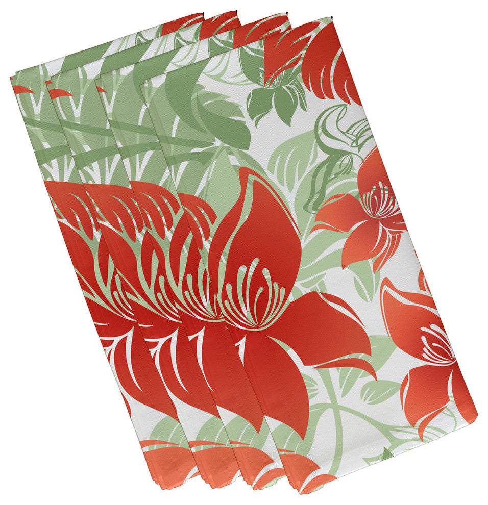 22"x22" Tree Mallow, Floral Print Napkin, Orange, Set of 4