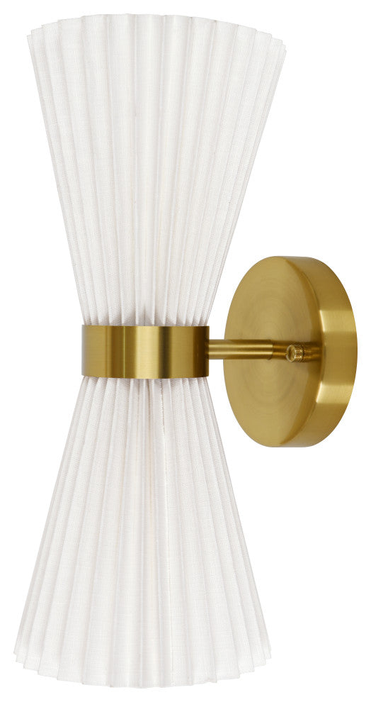 Beacon Lighting Amore Pleated Wall Bracket, Brass With White Linen Shade, 2 Light