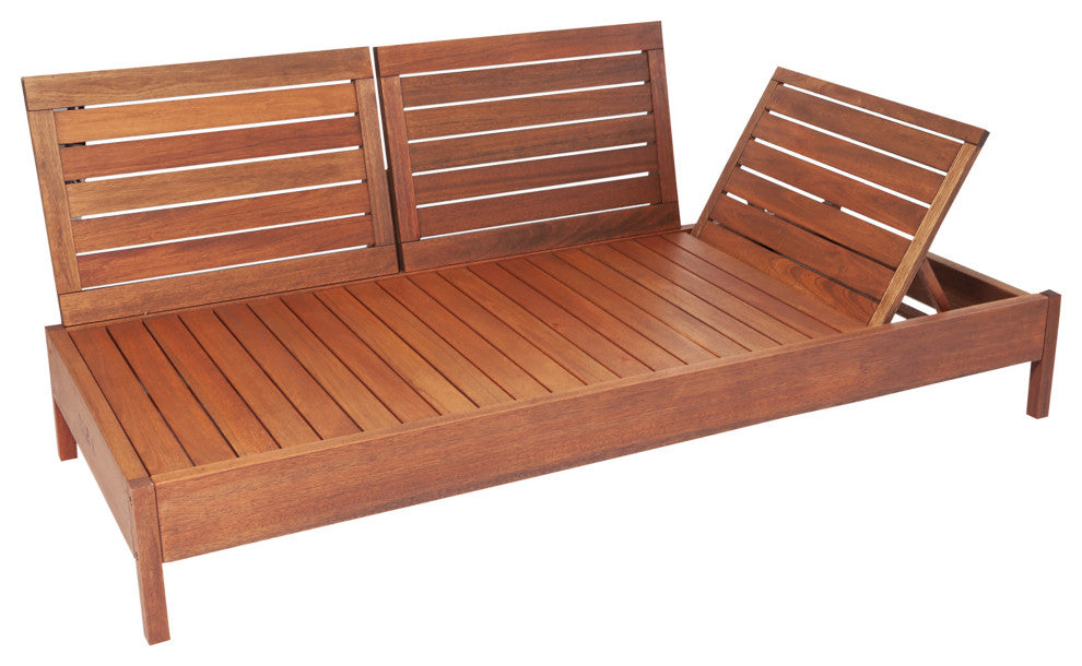 Grass Eucalyptus Wood Outdoor Reclining Chaise With Backrest and Cushions