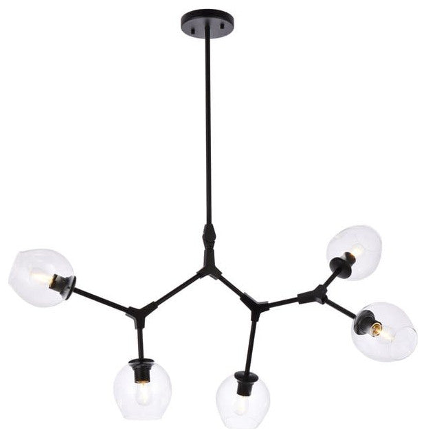 Elegant Lighting 1712D42 Cavoli 5 Light 43"W Abstract Chandelier - Black