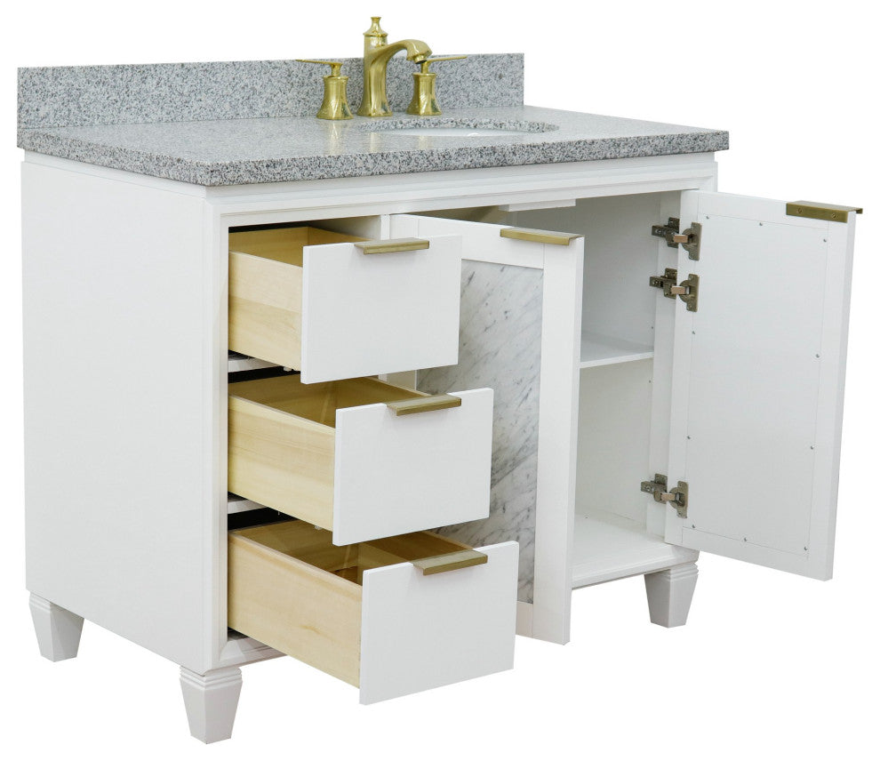 43" Single Vanity, White Finish With Gray Granite