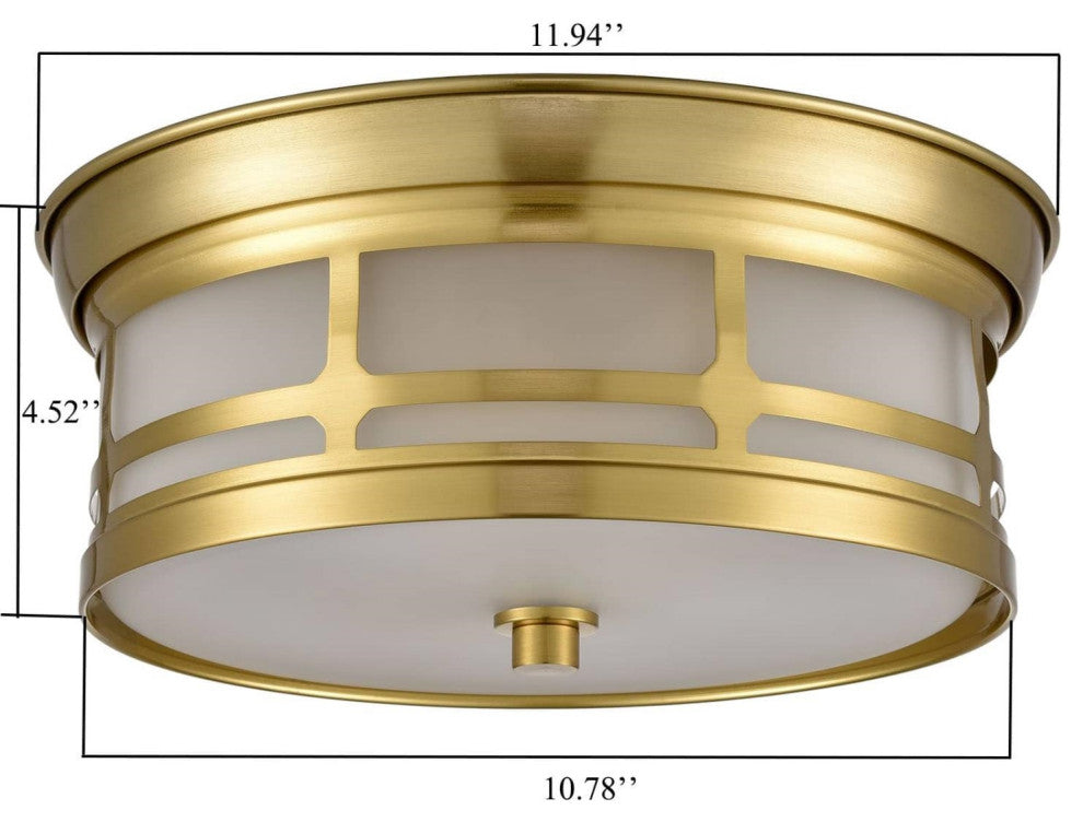 Modern Gold 2-light Drum Flush Mount Ceiling Light Fixture with Matt Glass