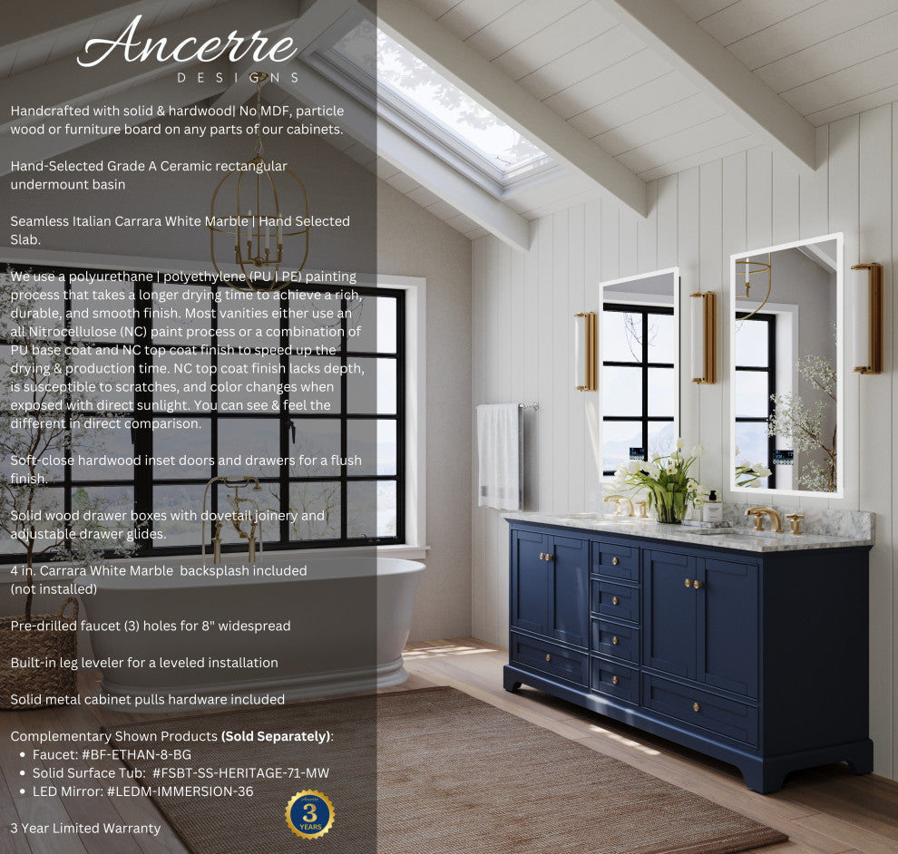 Audrey Vanity Set, Heritage Blue, 72", Gold Hardware, No Mirror
