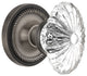Single Rope Rosette With Oval Fluted Crystal Knob, Antique Pewter