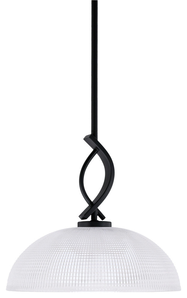 Cavella 1 Light Stem Mini Pendant, Matte Black Finish, 13" Clear Ribbed Glass