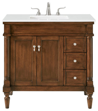 36" Single Bathroom Vanity, Walnut With Ivory White Engineered Marble