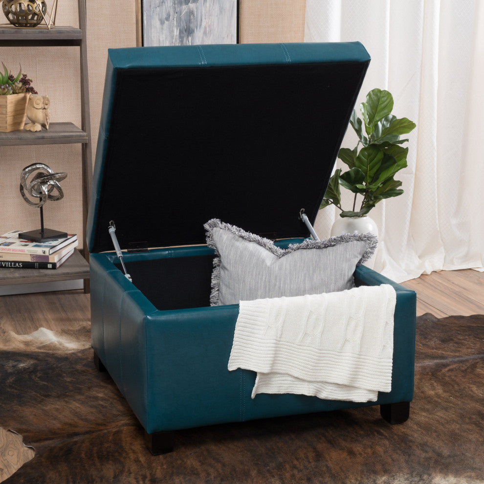 GDF Studio Kensington Square Storage Ottoman, Teal, Pu, Birch