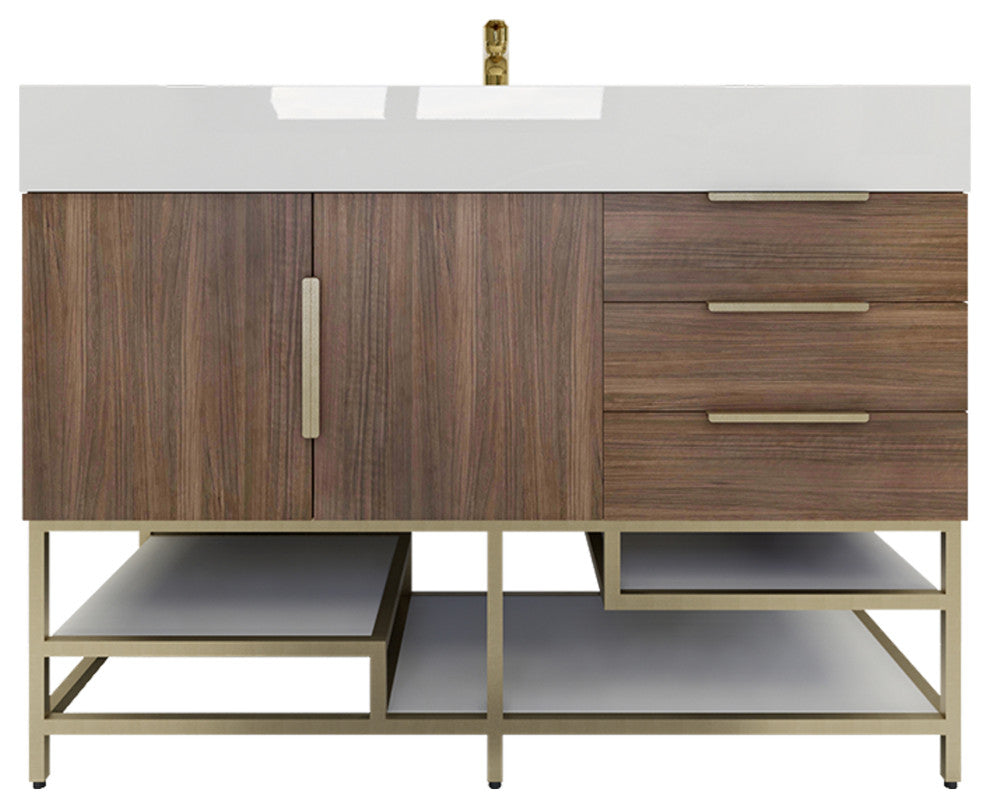 Madison 48" Free Standing Vanity With Reinforced Acrylic Sink, Rosewood