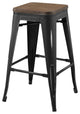 Counter Stool Chair, Set of 2, Wood, Metal, Black, Modern, Bar Pub Restaurant