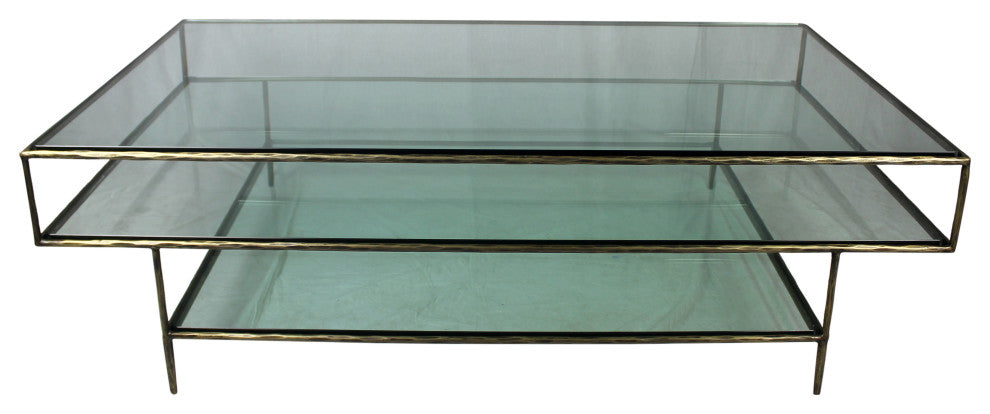Orlando Milo Cocktail Table with Glass Tops and Forged Iron Frame