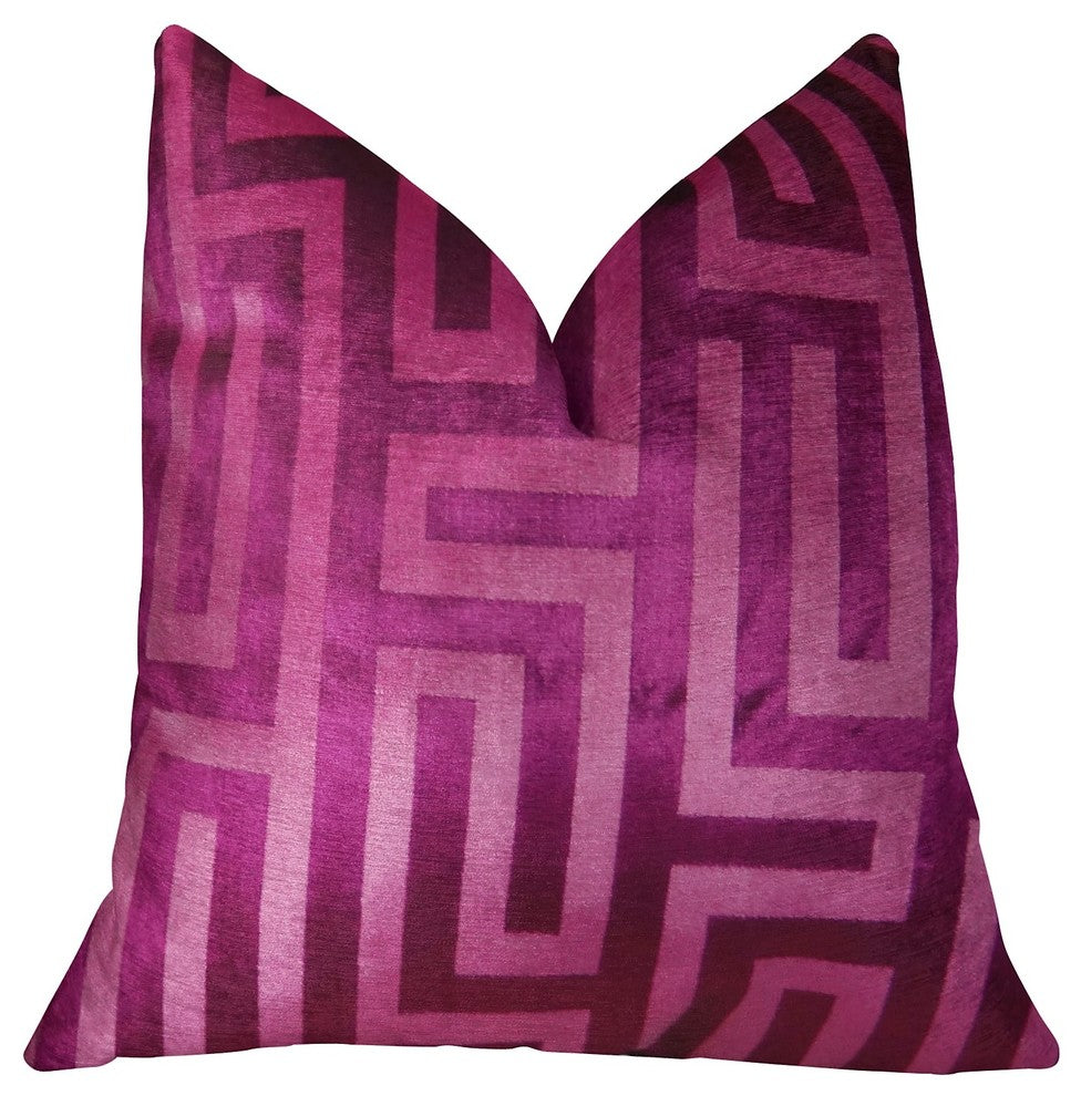 Velvet Maze Runner Fuchsia Handmade Luxury Pillow, 20"x36" King