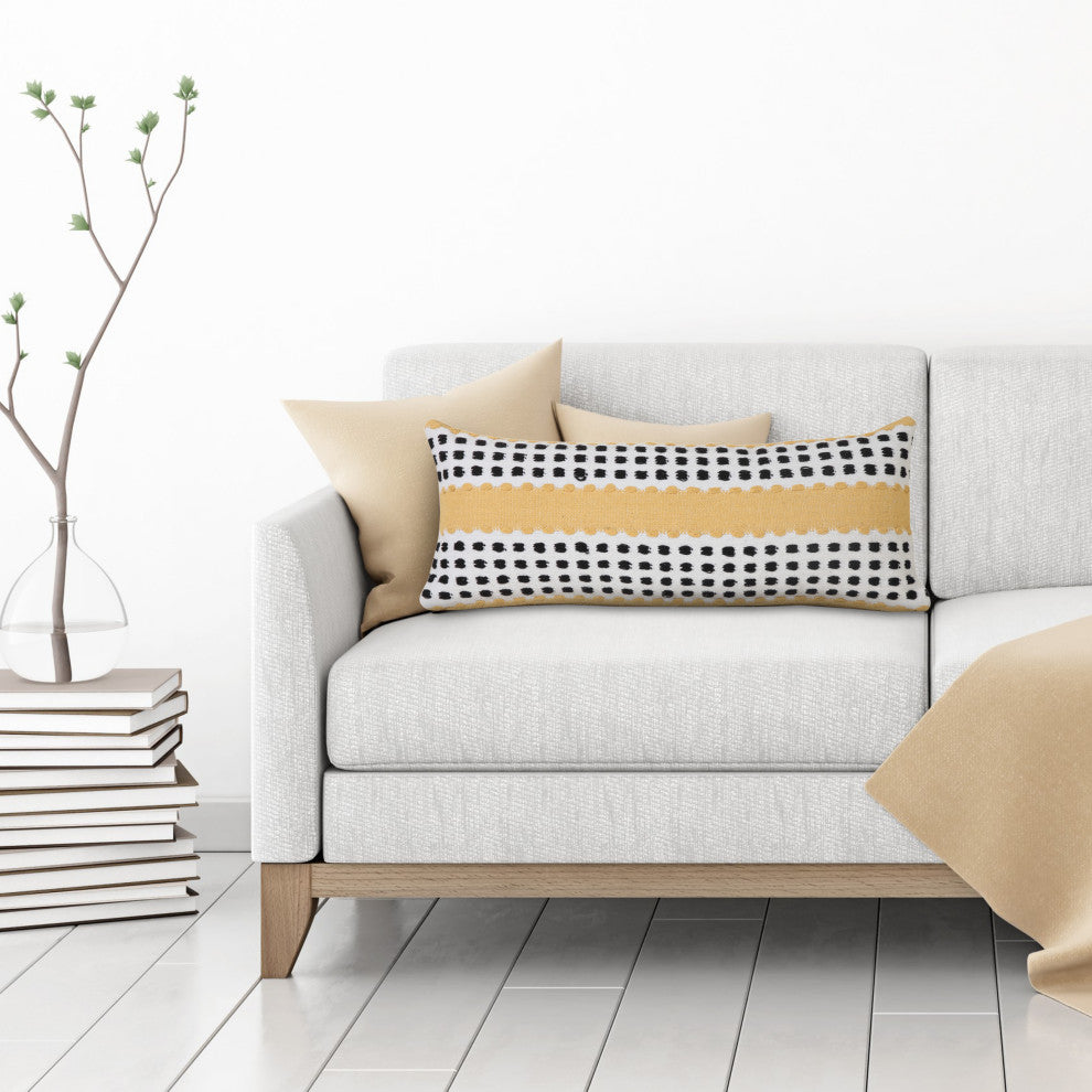 Ox Bay Handwoven Yellow/Black Stripe Organic Cotton Pillow Cover, 14"x36"