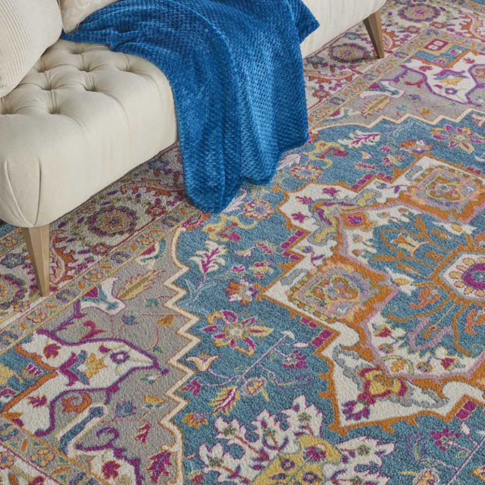 8 x 10 Teal and Pink Medallion Area Rug