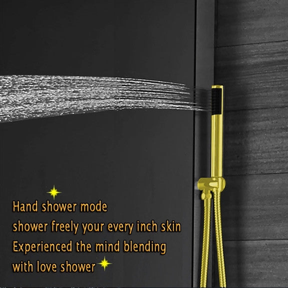 Led Rainfall Shower System Handheld Shower Jetted Body Sprays, Brushed Gold