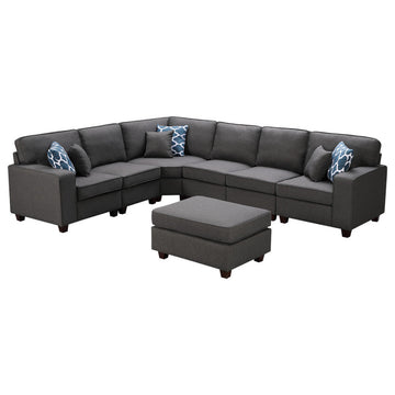 Lilola Home Casanova Dark Gray Linen 7Pc Modular Sectional Sofa and Ottoman