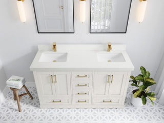 Boston 60" Double Bathroom Vanity in Alabaster 2" White Quartz