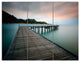 Wooden Bridge into Blue Sea, Modern Triptych Canvas Art Print, 36x28, 3 Panels