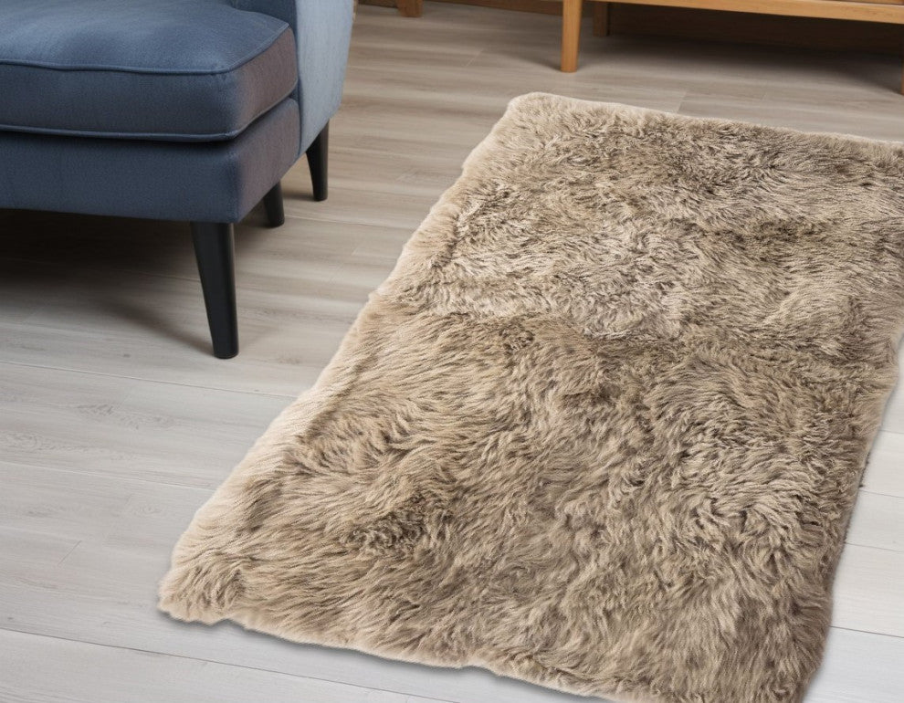 3'x5' Taupe Genuine Sheepskin Area Rug