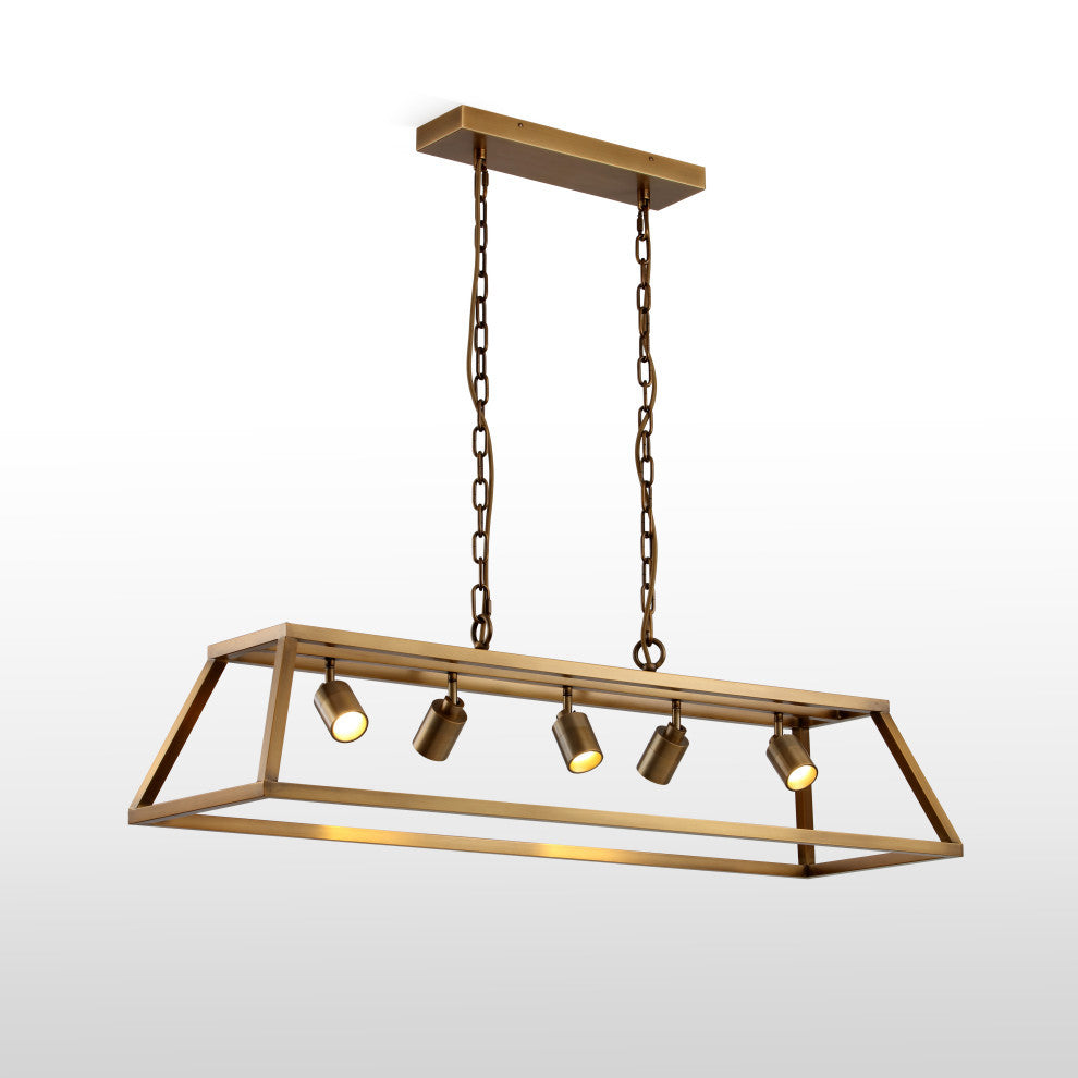 VidaLite Shura Cage, 5 Light Pendant, Brushed Brass
