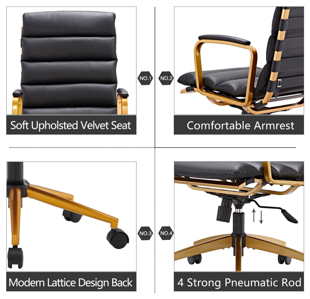 LUXMOD Gold Office Computer Desk Chair Ergonomic Executive Chair, Gold Black