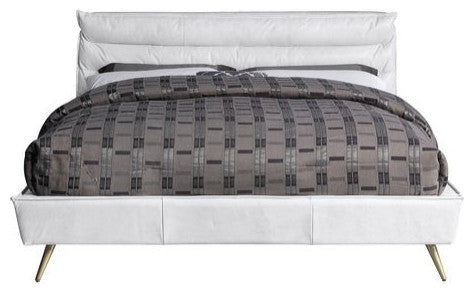 Alexa Top Grain Leather Platform Bed, Vntage White, Queen