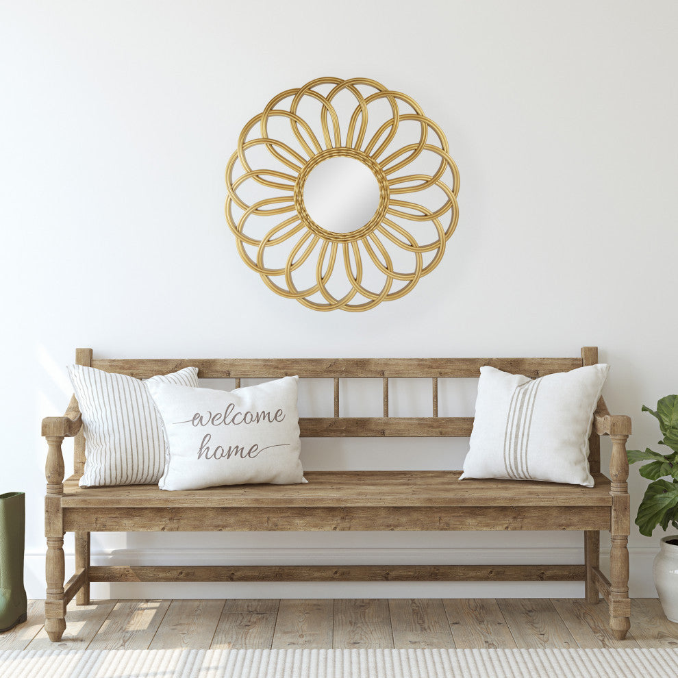 30" Round Rattan Sunflower Wall Mirror