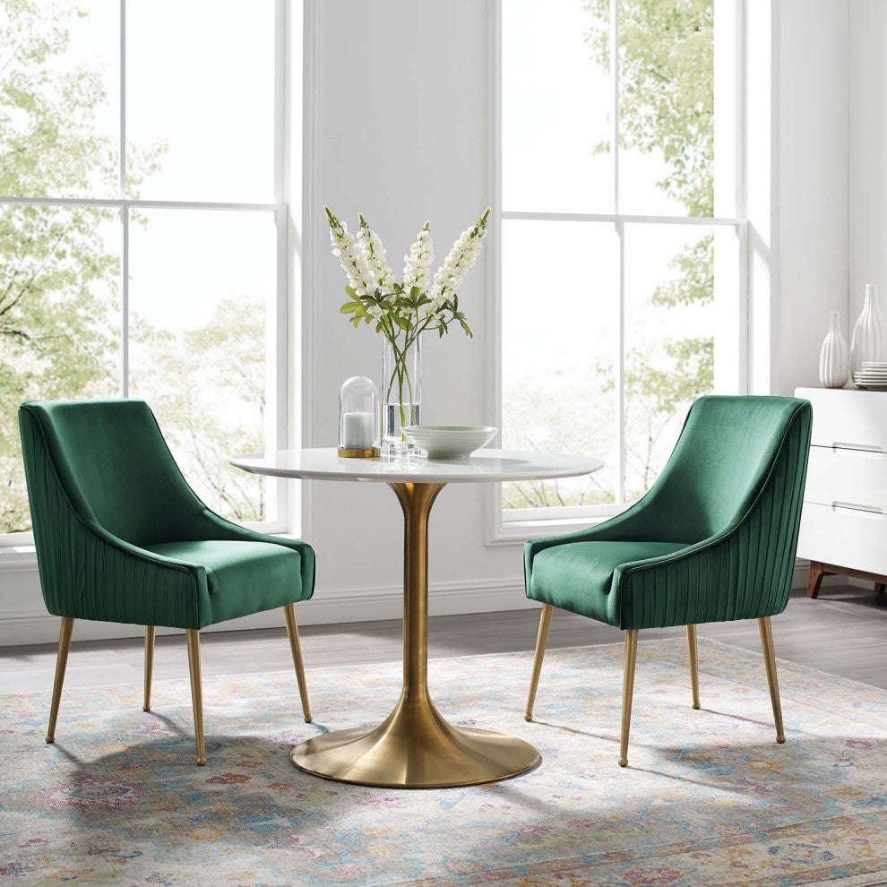 Side Dining Chair, Set of 2, Velvet, Metal, Green, Modern, Bistro Restaurant