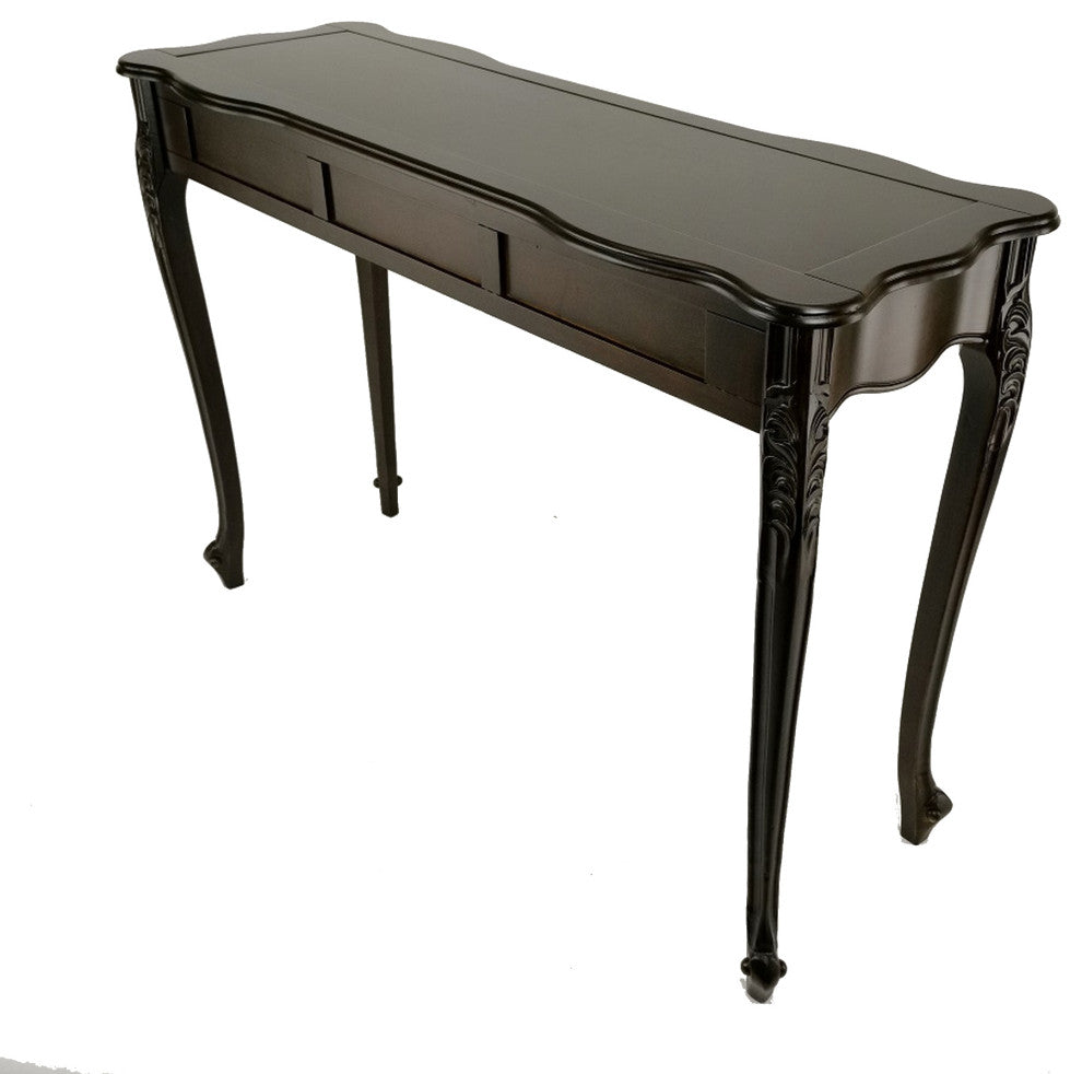 Benzara BM284648 Classic Wood Console Table, 1 Drawer, Floral Cared, Brown