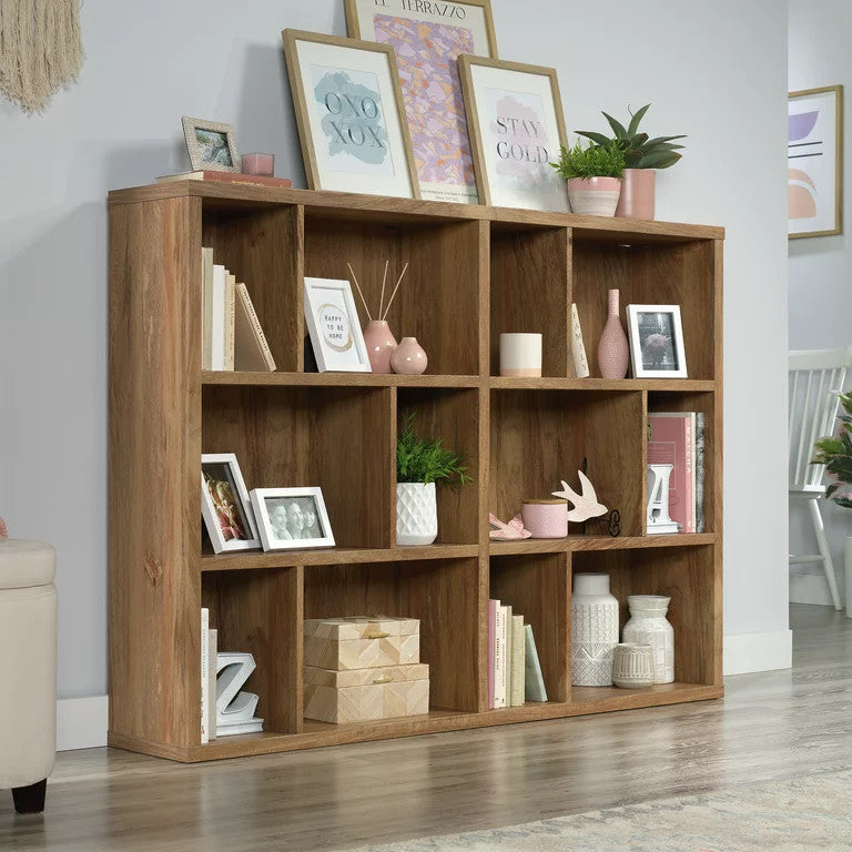 Horizontal Bookcase, Sturdy Wood Frame With 12 Open Compartments, Sindoori Mango