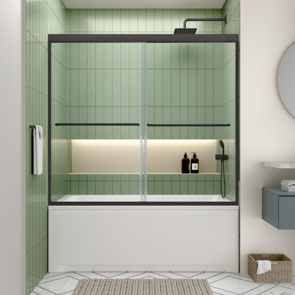 Biviere 60"x58" Sliding Bathtub Door, CrystalTech Treated 1/4" Tempered Glass