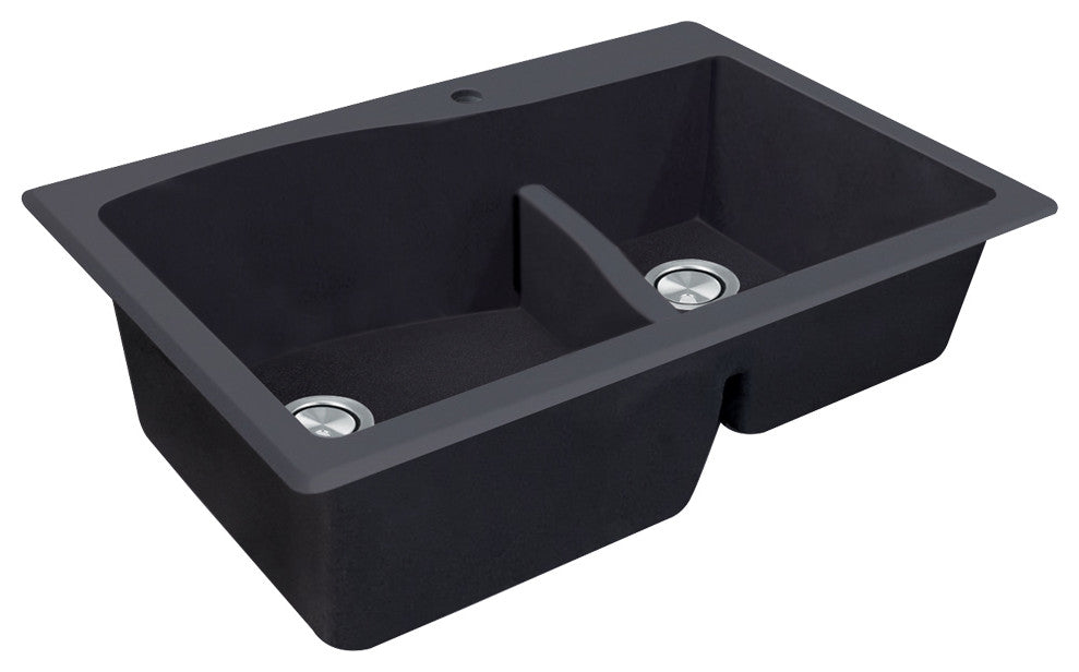 Aversa SilQ Granite 33-in. Drop-in Kitchen Sink with 1 B Faucet Hole in Black