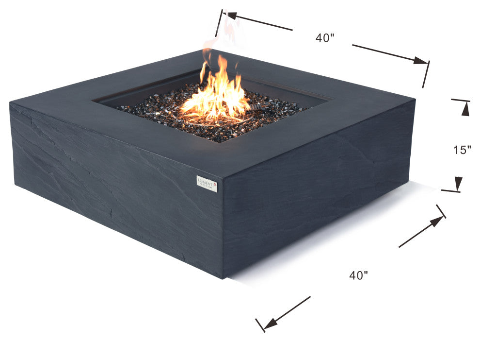 Roraima Square Slate Black Concrete 40" Natural Gas Fire Table