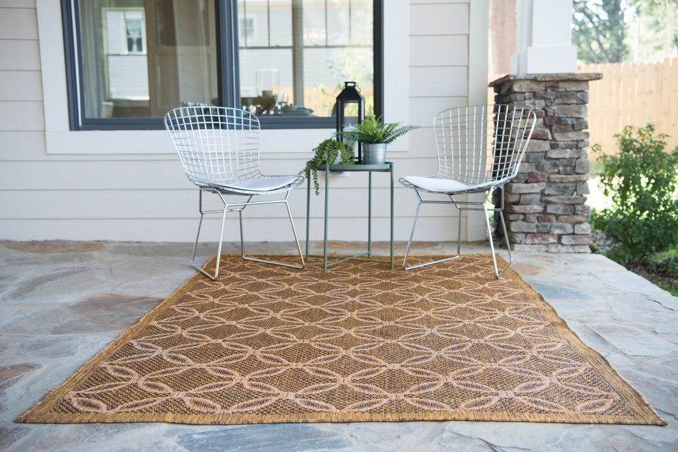 Unique Loom Light Brown Spiral Outdoor 3' 3 x 5' 0 Area Rug