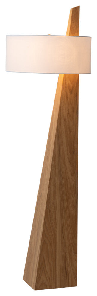 Obelisk Floor Lamp - Natural Ash Wood Finish, White Cotton-Linen Shade