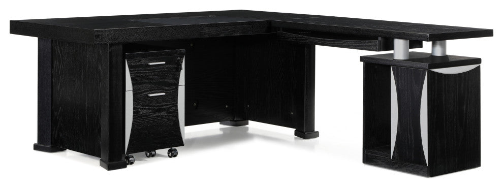 Pierce Black Oak Desk With Storage, Right