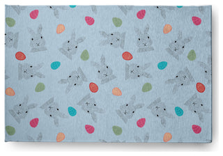 Bunnies and Eggs Easter Chenille Rug, After Rain Blue, 2'x3'