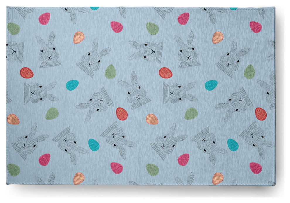 Bunnies and Eggs Easter Chenille Rug, After Rain Blue, 2'x3'