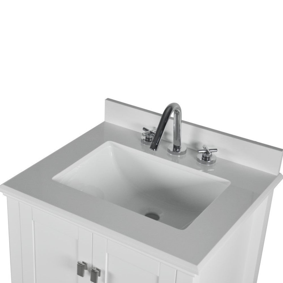 25" Single Vanity, White With Engineered Stone Top