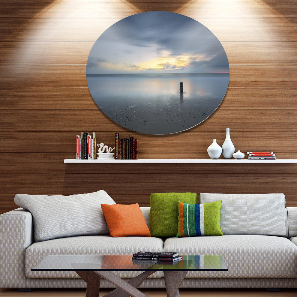 Stormy And Dark Sea Sunset, Seashore Large Disc Metal Wall Art, 23"